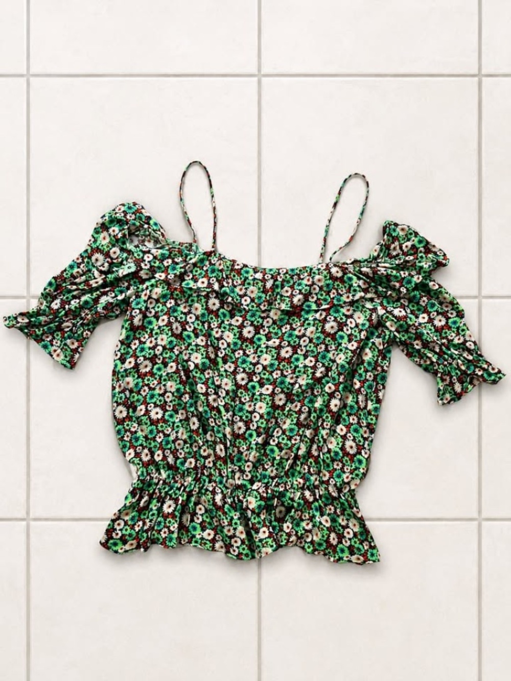 Zara Floral Off Shoulder Smocked Peplum Top Women's Small